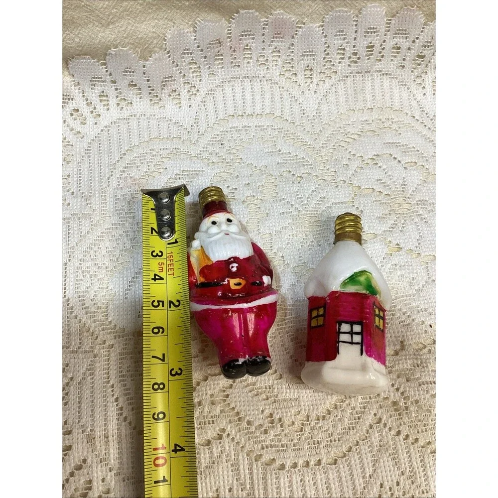 Antique Figural Milk Glass Santa Claus & Mini House Light Bulb Untested Japan